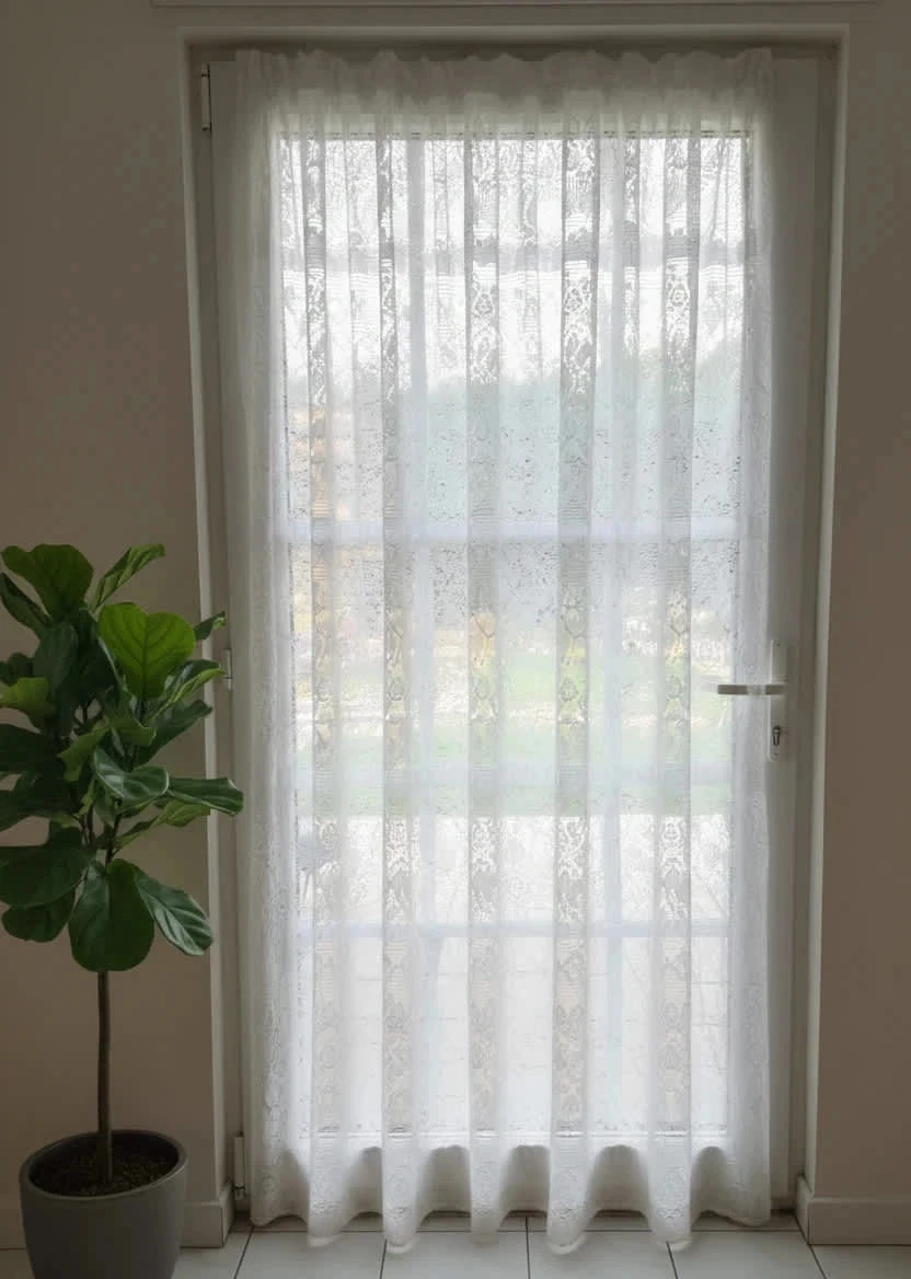 Long Rideau en dentelle blanche, il mesure 135cm X 163cm